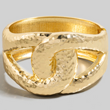 Gold Hammered Textured Link Hinge Bangle Bracelet