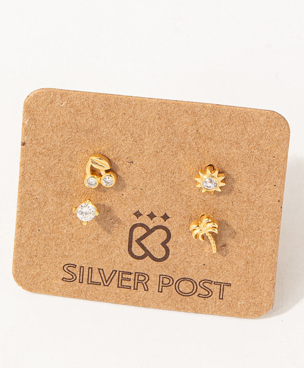 Cherry Palm Tree Stud Earrings Set
