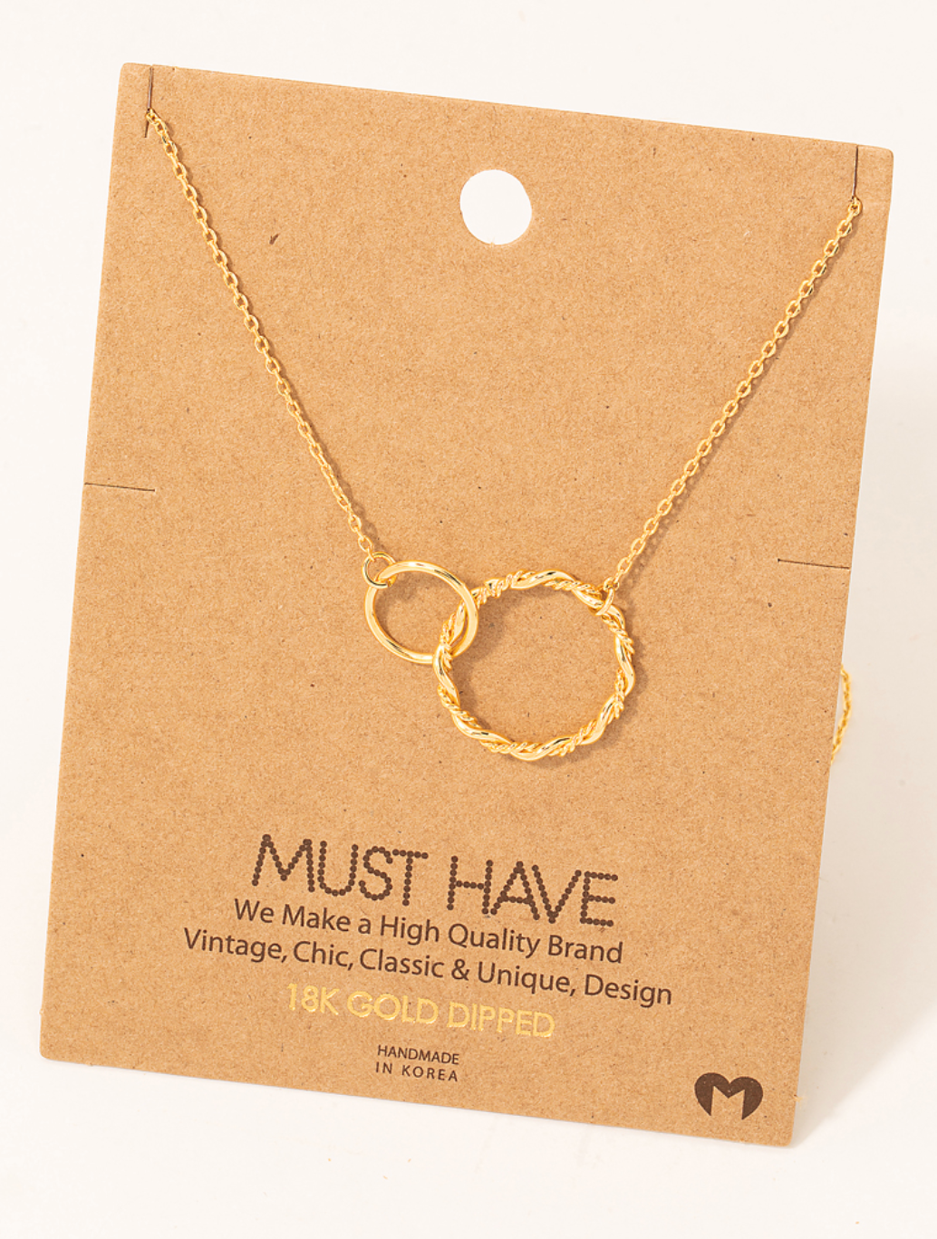 Double Circle Chain Link Charm Necklace