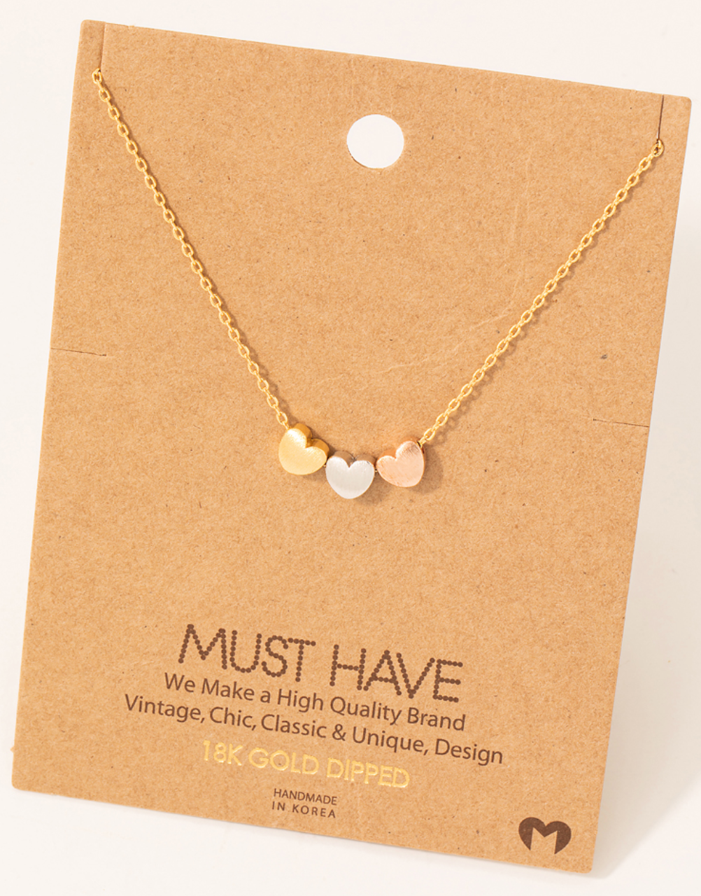 Dainty Three Heart Pendant Necklace