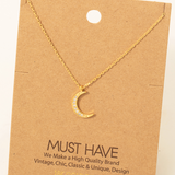Pave Crescent Moon Pendant Dainty Necklace