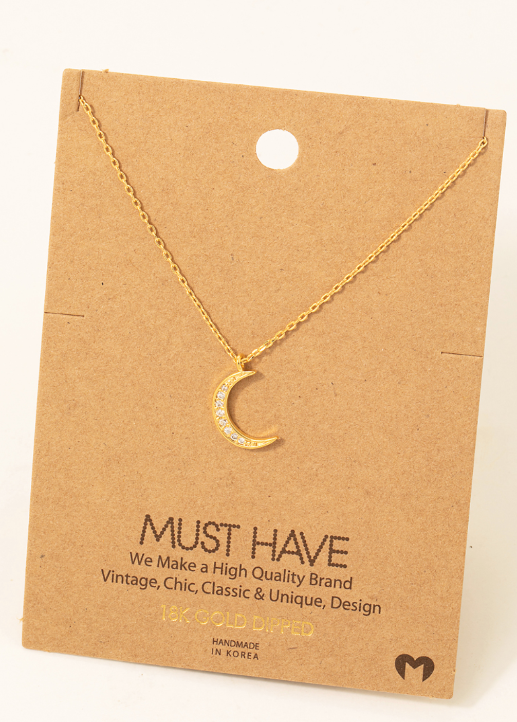 Pave Crescent Moon Pendant Dainty Necklace
