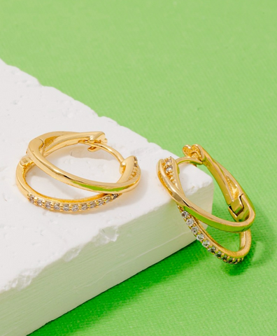 Cz Pave Layered Hoop Earrings Gold Dipped