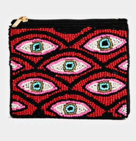 Multi Evil Eye Beaded Coin Purse