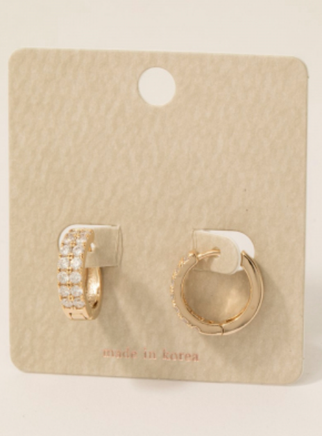 Rhinestone Square Studs Hinge Hoop Earrings