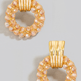 Tan - Mini Faceted Glass Beaded Hoop Earrings