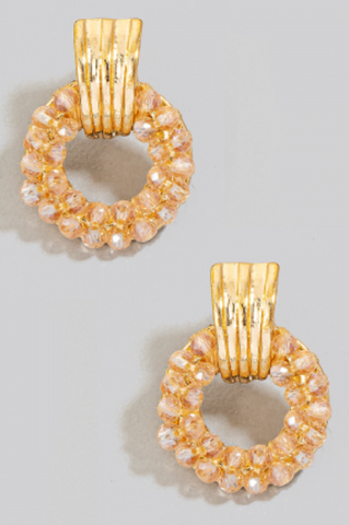 Tan - Mini Faceted Glass Beaded Hoop Earrings