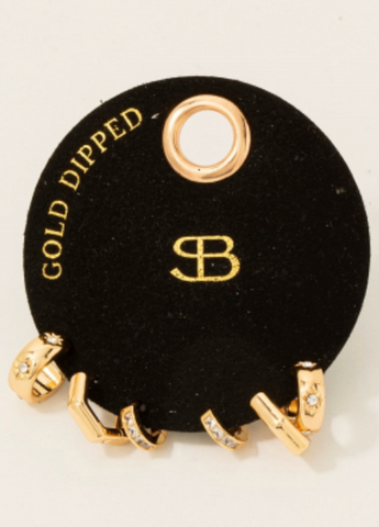 3 Pair Mixed Cz Hoop Earrings Set