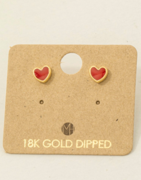 Red Mini Enamel Heart Stud Earrings