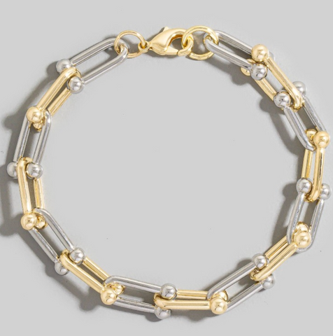 Two tone Narrow U Chain Link Bracelet