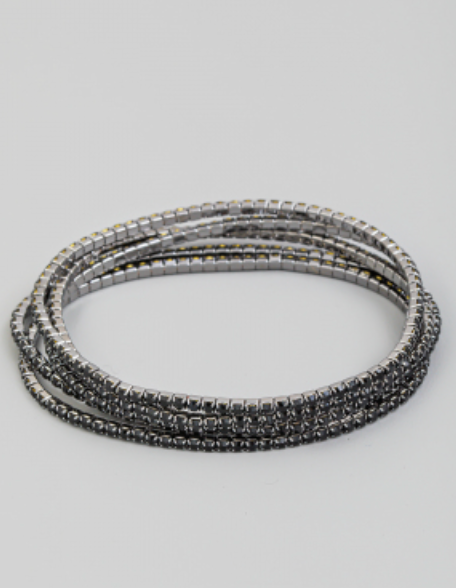 Black 5 Piece Rhinestone Stretch Bracelet Set