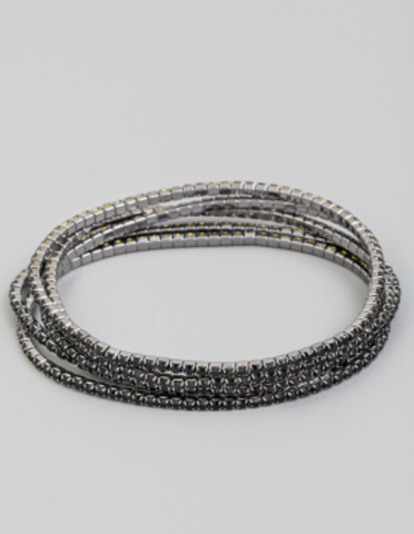Black 5 Piece Rhinestone Stretch Bracelet Set