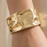Gold Dipped Wide Warped Hinge Bangle Bracelet