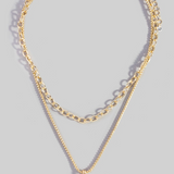 Double Layered Chain Crystal Square Pendant Necklace
