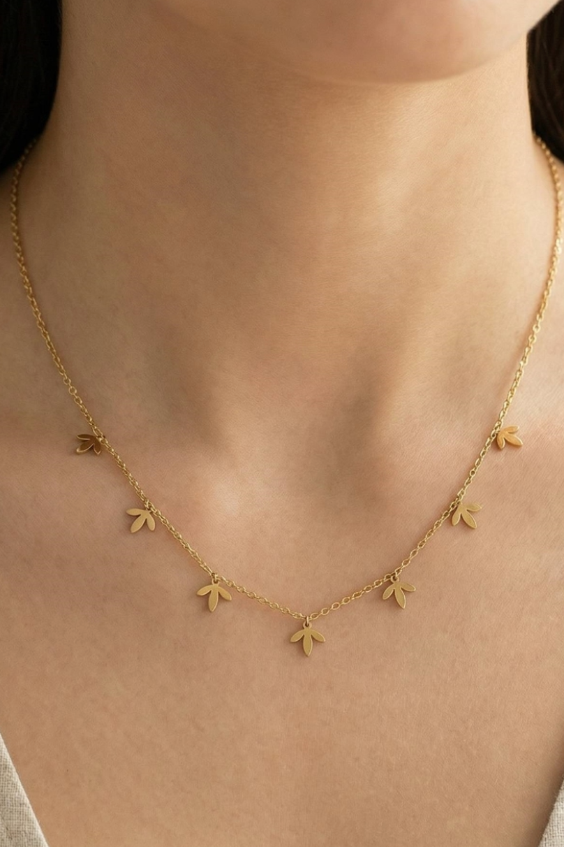 Dainty Leaf Charm Station Necklace