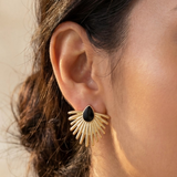 Black Metallic Feather Enamel Teardrop Stud Earrings