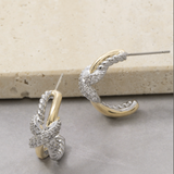 Two Tone Cable Twist Cz X Crossover Hoop Earrings