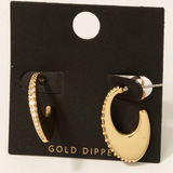 Cz Pave Edge Oval Hoop Earrings Gold Plated