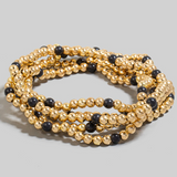 Black Stone And Metallic Beaded Bracelet Set