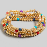 Multi Colored Stone And Metallic Beaded Bracelet Set