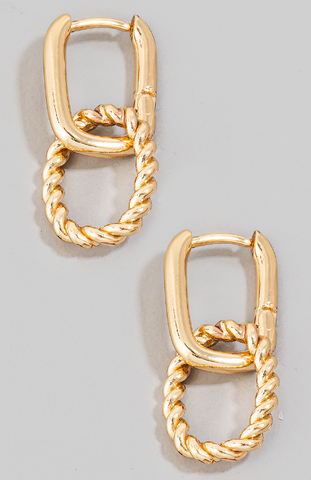 Gold Braided Hoop Charm Rectangle Hinge Hoop Earrings