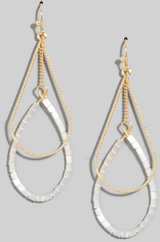 Metallic And Glass Beaded Tear Layered Dangle Earrings