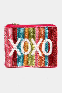 Rainbow Striped Xoxo Beaded Coin Purse