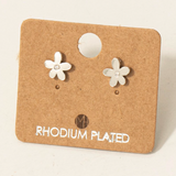 Silver Mini Cz Stud Flower Stud Earrings