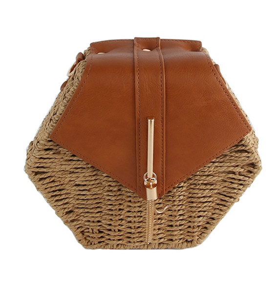 Straw Hexagon Crossbody Bag