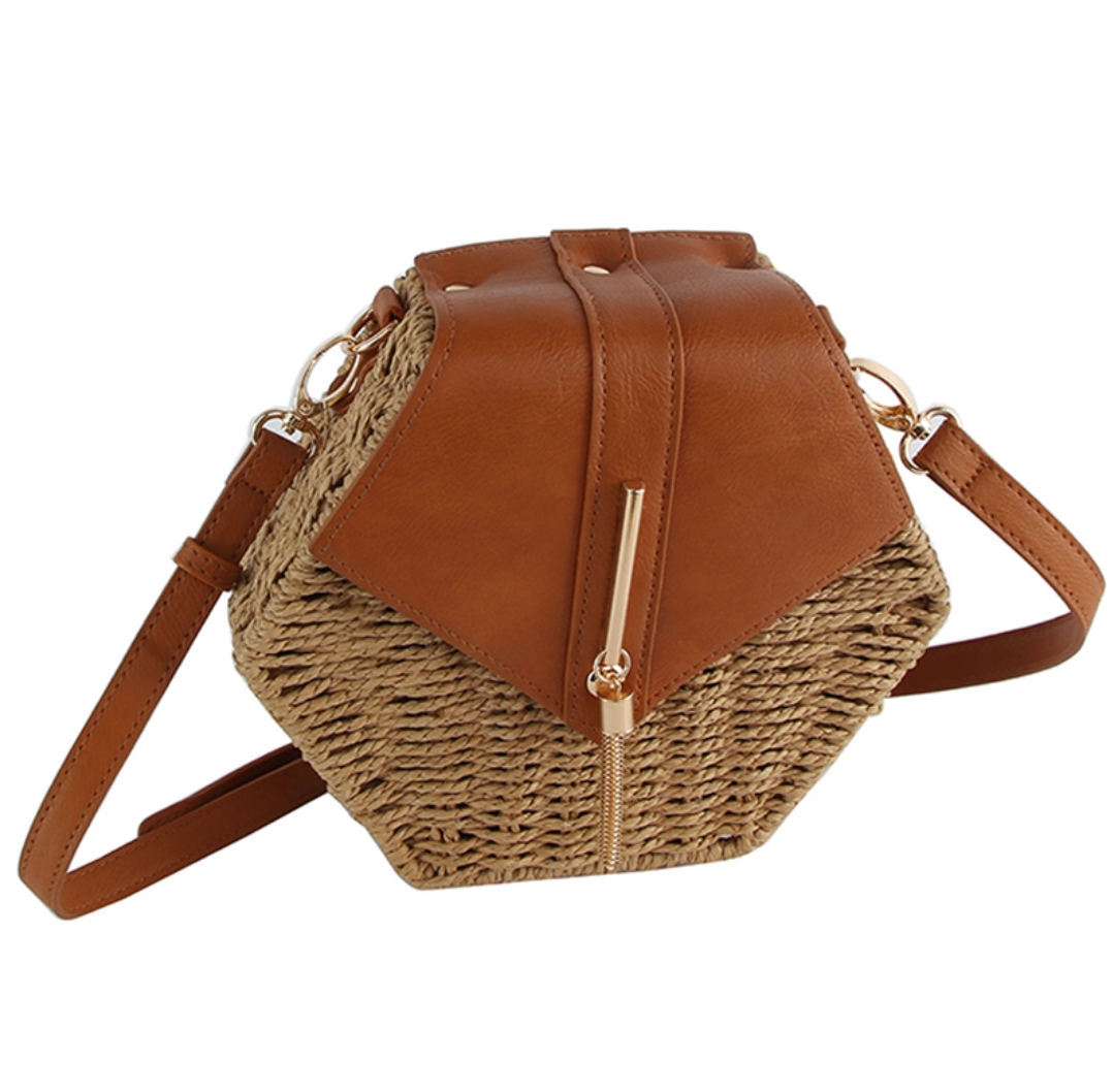 Straw Hexagon Crossbody Bag