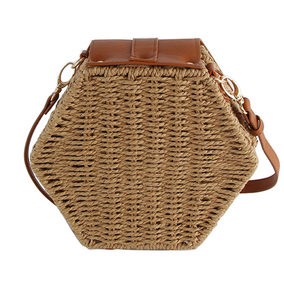 Straw Hexagon Crossbody Bag