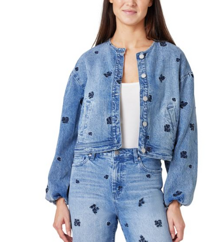 Habitual - Collarless Embroidered Denim Jacket