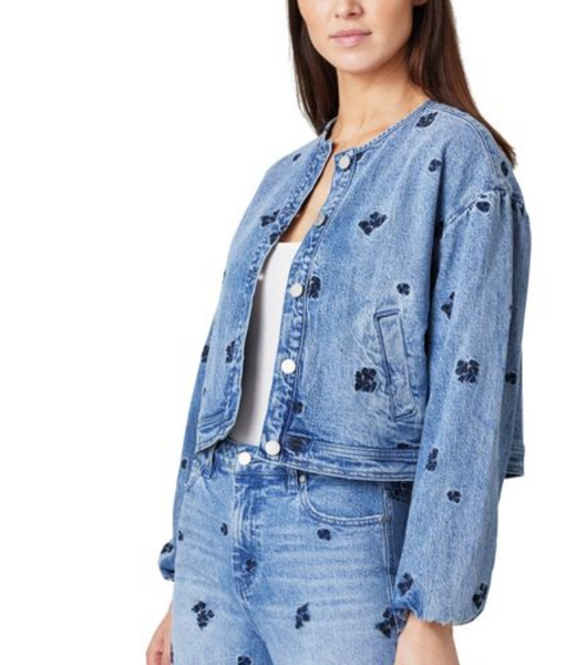 Habitual - Collarless Embroidered Denim Jacket