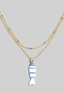 Enamel Fish Pendant Layered Chains Necklace