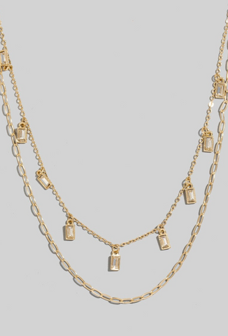 Glass Baguette Charms Layered Chain Necklace