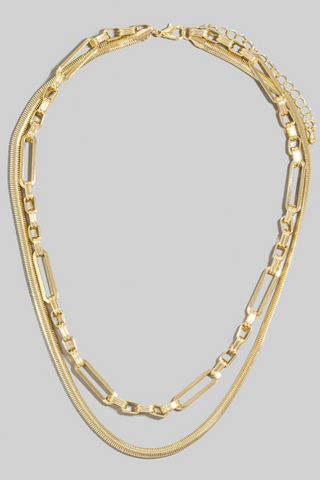 Snake And Oval Layered Chain Necklace
