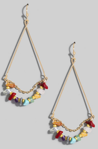 Chip Stone Beads Triangle Dangle Earrings