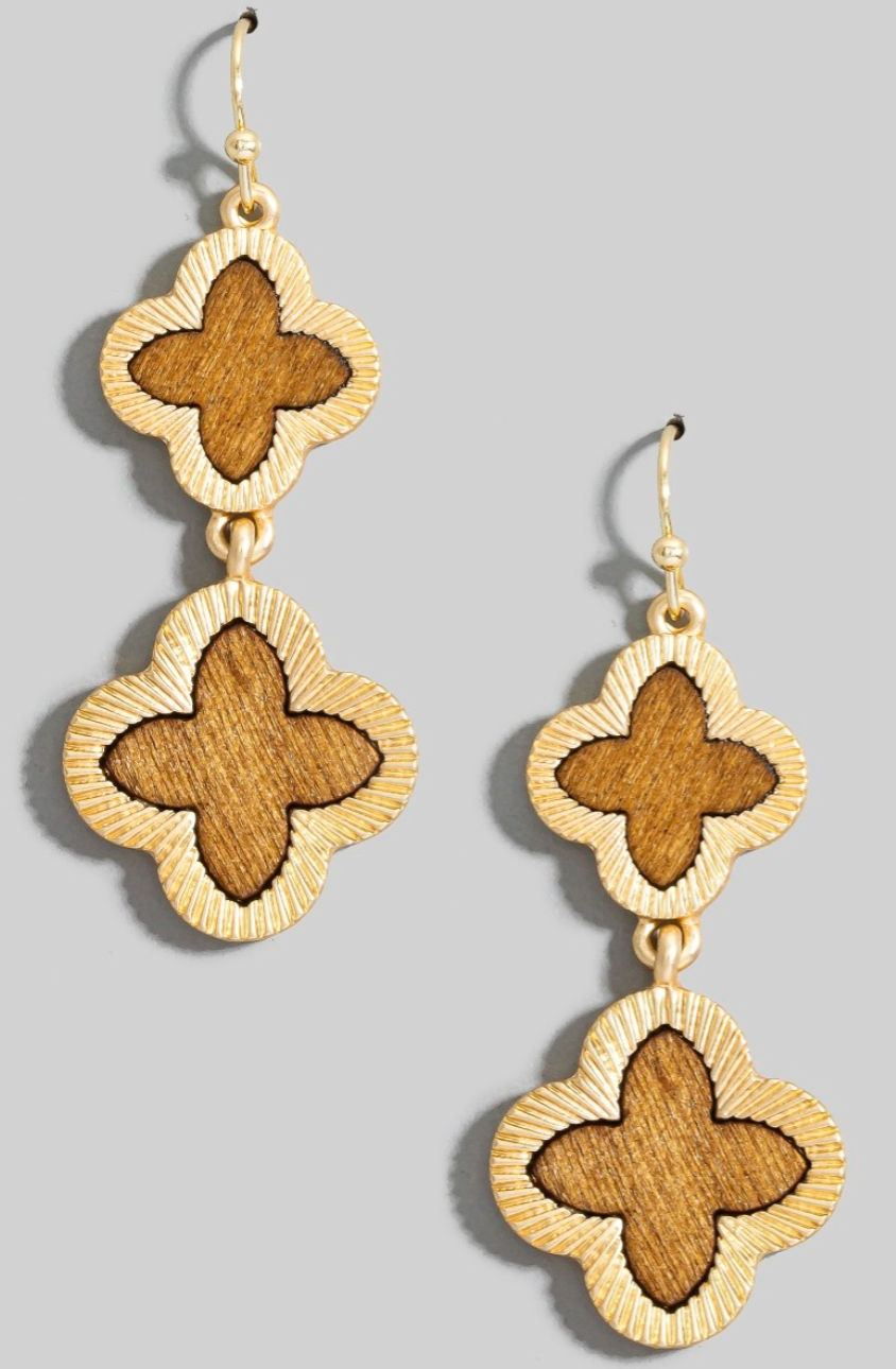 Wooden Clovers Dangle Earrings