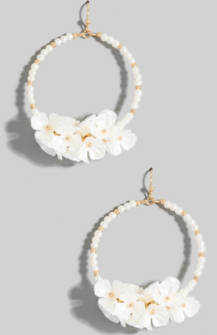 Iridescent Flowers And Beaded Hoop Dangle Earrings