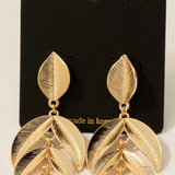Textured Long Leaf Dangle Earrings