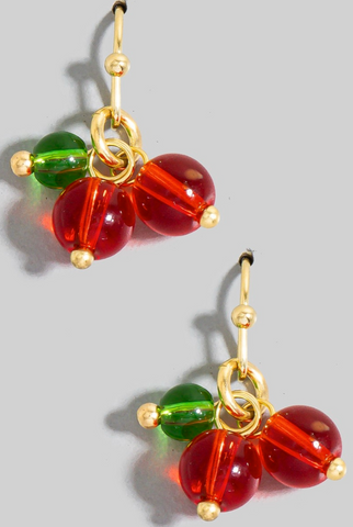 Glass Beaded Cherry Dangle Earrings