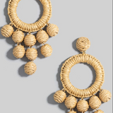 Raffia Hoop And Beads Chandelier Dangle Earrings