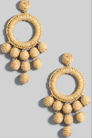 Raffia Hoop And Beads Chandelier Dangle Earrings