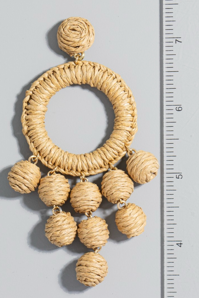 Raffia Hoop And Beads Chandelier Dangle Earrings