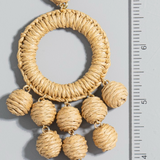 Raffia Hoop And Beads Chandelier Dangle Earrings