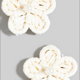 Raffia Flower Stud Earrings - white