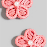 Raffia Flower Stud Earrings - coral