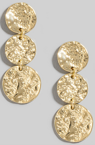 Triple Metallic Textured Coin Dangle Earrings