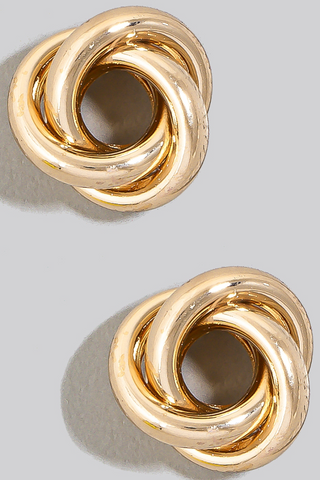 Gold Tube Knot Stud Earrings