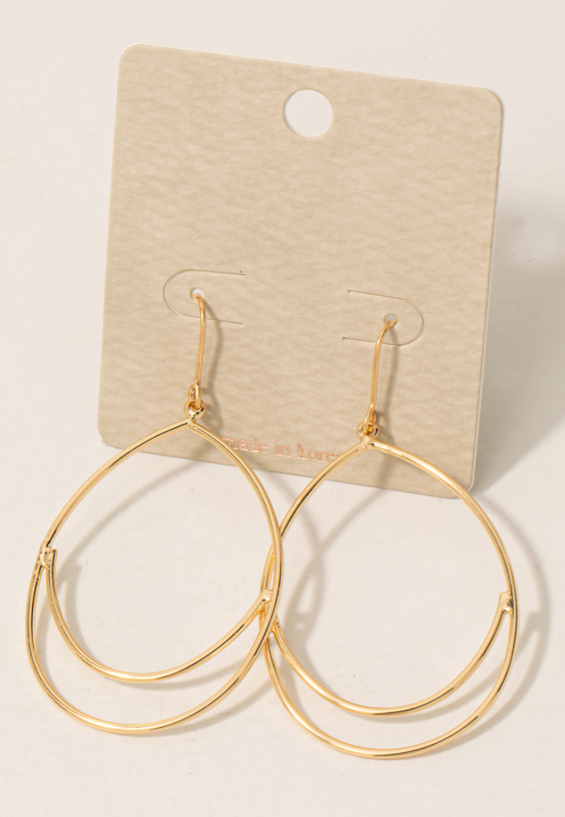 Layered Gold Oval Dangle Earrings